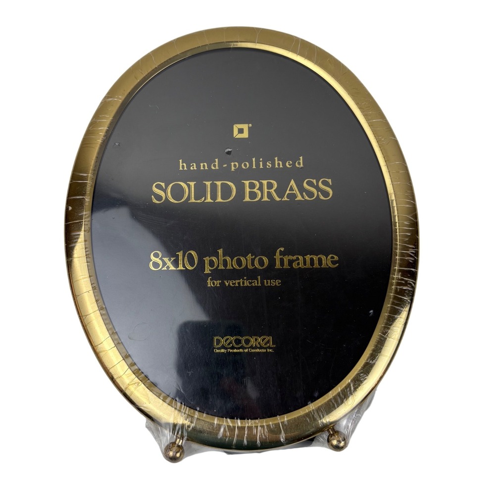 Decorel Solid Brass Oval Photo Frame 8x10 Hand Polished Vertical Gold Vintage